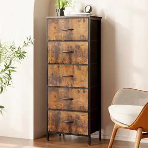 AODK Nightstand for Bedroom, Bedside Table with 5 Fabric Drawers, Storage End Table for Living Room with Sturdy Steel Frame, Vintage AODK Nightstand for Bedroom, Bedside Table with 5 Fabric Drawers, Storage End Table for Living Room with Sturdy Steel Frame, Vintage