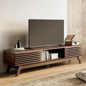 AODK 70.8" TV Stand for 55"/65"/75" TVs, Mid-Century Modern Fluted Entertainment Center with Sliding Doors, Storage Cabinets & Media Console Table, Living Room & Bedroom, Walnut AODK 70.8" TV Stand for 55"/65"/75" TVs, Mid-Century Modern Fluted Entertainment Center with Sliding Doors, Storage Cabinets & Media Console Table, Living Room & Bedroom, Walnut