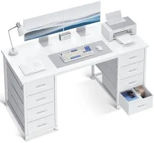 ODK 48 Inch White Computer Desk with 8 Fabric Drawers, Modern Office Desk with Large Storage for Home Office, Study, Gaming, White ODK 48 Inch White Computer Desk with 8 Fabric Drawers, Modern Office Desk with Large Storage for Home Office, Study, Gaming, White