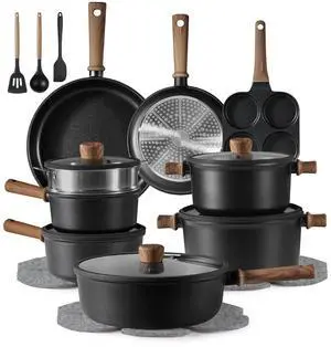 24Pcs Nonstick Kitchen Titanium Cookware Sets, Non stick Pots and Pans set, Induction Cookware Set Black 24Pcs Nonstick Kitchen Titanium Cookware Sets, Non stick Pots and Pans set, Induction Cookware Set Black