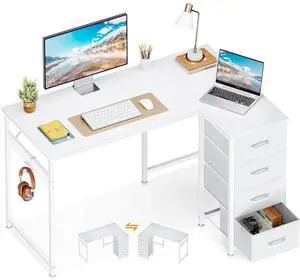Casaottima L Shaped Desk with 4 Drawers, 40" Small White Computer Desk with Storage, Reversible Kids Study Desk with Hook, Corner Desk for Home Office Casaottima L Shaped Desk with 4 Drawers, 40" Small White Computer Desk with Storage, Reversible Kids Study Desk with Hook, Corner Desk for Home Office