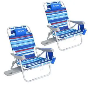 SUNNYFEEL Portable Beach Chair, Lightweight Beach Chair for Adults, Folding Camping Chair with Side Table & Organizer Bag, 3 Position Adjustable, 300lbs Heavy Duty, Low Back, Blue Stripes, 2 Pack SUNNYFEEL Portable Beach Chair, Lightweight Beach Chair for Adults, Folding Camping Chair with Side Table & Organizer Bag, 3 Position Adjustable, 300lbs Heavy Duty, Low Back, Blue Stripes, 2 Pack