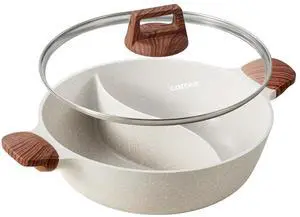 CAROTE Hot Pot with Divider Double Flavor Divided Stockpot with Glass Lid, Dual Sided Nonstick Stock Pot, Shabu Shabu Pots, Cookware for Induction Cooktop Gas Stove, 4.5-QT CAROTE Hot Pot with Divider Double Flavor Divided Stockpot with Glass Lid, Dual Sided Nonstick Stock Pot, Shabu Shabu Pots, Cookware for Induction Cooktop Gas Stove, 4.5-QT