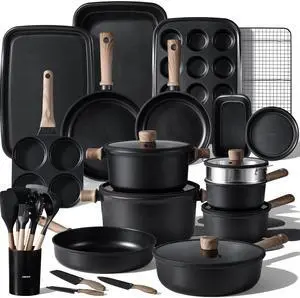 44pcs Nonstick Kitchen Titanium Cookware Sets, Nonstick Pots and Pans, Induction Cookware Set Kitchen Cooking Sets, Non Stick w/Frying Pan,Black 44pcs Nonstick Kitchen Titanium Cookware Sets, Nonstick Pots and Pans, Induction Cookware Set Kitchen Cooking Sets, Non Stick w/Frying Pan,Black
