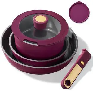 Ceramic Pots and Pans Set, Nonstick Cookware Set Detachable Handle, 6pcs Induction Kitchen Cookware Sets Non Stick with Removable Handle, RV Cookware Set, Oven Safe, Purple Ceramic Pots and Pans Set, Nonstick Cookware Set Detachable Handle, 6pcs Induction Kitchen Cookware Sets Non Stick with Removable Handle, RV Cookware Set, Oven Safe, Purple