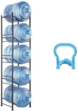 5 Tiers Water Jug Holder, 5 Gallon Water Bottle Holder, Single Row Water Bottle Rack for 5 Bottles, Heavy Duty Water Jug Rack for Kitchen, Office, Living Room, Black 5 Tiers Water Jug Holder, 5 Gallon Water Bottle Holder, Single Row Water Bottle Rack for 5 Bottles, Heavy Duty Water Jug Rack for Kitchen, Office, Living Room, Black