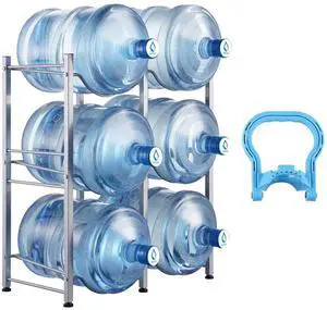 VEVOR 5 Gallon Water Jug Holder, 3 Tiers Double Row Heavy Duty Water Bottle Rack with 6 Slots, Detachable Water Jug Stand for Kitchen, Office, Living Room- Silver VEVOR 5 Gallon Water Jug Holder, 3 Tiers Double Row Heavy Duty Water Bottle Rack with 6 Slots, Detachable Water Jug Stand for Kitchen, Office, Living Room- Silver