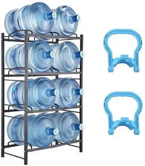 4 Tiers Water Jug Holder, 5 Gallon Water Bottle Holder, Double Row Water Bottle Rack for 8 Bottles, Heavy Duty Water Jug Rack for Kitchen, Office, Living Room, Black 4 Tiers Water Jug Holder, 5 Gallon Water Bottle Holder, Double Row Water Bottle Rack for 8 Bottles, Heavy Duty Water Jug Rack for Kitchen, Office, Living Room, Black