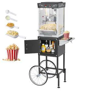 Popcorn Machine with Cart, 8oz Stainless Steel Kettle, 800W Commercial Popcorn Maker, 48 Cups per Batch Theater Style Popper, with 2-Button Control Glass Wall PC Door 1 Scoop 3 Spoons, Black Popcorn Machine with Cart, 8oz Stainless Steel Kettle, 800W Commercial Popcorn Maker, 48 Cups per Batch Theater Style Popper, with 2-Button Control Glass Wall PC Door 1 Scoop 3 Spoons, Black