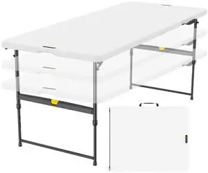 6ft Folding Table, 3 Heights, One-Handed Height Adjustment, Gravity Lock, Carry Handle, Indoor Outdoor Heavy Duty Fold-in-Half Portable Utility Table, Party, Granite White Zeta X6 Pro 6ft Folding Table, 3 Heights, One-Handed Height Adjustment, Gravity Lock, Carry Handle, Indoor Outdoor Heavy Duty Fold-in-Half Portable Utility Table, Party, Granite White Zeta X6 Pro