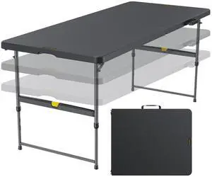 6ft Folding Table, 3 Heights, One-Handed Height Adjustment, Gravity Lock, Carry Handle, Indoor Outdoor Heavy Duty Fold-in-Half Portable Utility Table, Party, Black Zeta X6 Pro 6ft Folding Table, 3 Heights, One-Handed Height Adjustment, Gravity Lock, Carry Handle, Indoor Outdoor Heavy Duty Fold-in-Half Portable Utility Table, Party, Black Zeta X6 Pro