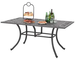 6-Person Rectangular Cast Aluminium Outdoor Dining Table, Patio Bistro Table with 2.3" Umbrella Hole for Porch Backyard, Bronze 6-Person Rectangular Cast Aluminium Outdoor Dining Table, Patio Bistro Table with 2.3" Umbrella Hole for Porch Backyard, Bronze