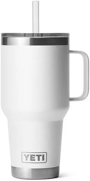 Rambler 35 oz Tumbler with Handle and Straw Lid, Travel Mug Water Tumbler, Vacuum Insulated Cup with Handle, Stainless Steel, White Rambler 35 oz Tumbler with Handle and Straw Lid, Travel Mug Water Tumbler, Vacuum Insulated Cup with Handle, Stainless Steel, White