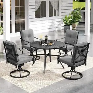 5 Piece Outdoor Patio Dining Set, Patio Table and Chairs Set for 4,Swivel Patio Chairs with Cushions and Round Table, Outdoor Dining Set for Backyard, Poolside 5 Piece Outdoor Patio Dining Set, Patio Table and Chairs Set for 4,Swivel Patio Chairs with Cushions and Round Table, Outdoor Dining Set for Backyard, Poolside