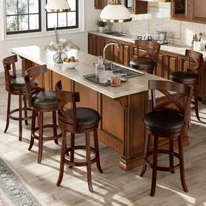 Swivel Bar Stools Set of 6, 26 Inch Counter Height Barstools with Cross Back & Solid Wood Legs,Modern Faux Leather Bar Chairs for Kitchen Island Swivel Bar Stools Set of 6, 26 Inch Counter Height Barstools with Cross Back & Solid Wood Legs,Modern Faux Leather Bar Chairs for Kitchen Island