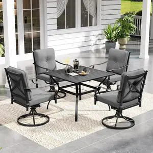 5 Piece Outdoor Patio Dining Set, Patio Table and Chairs Set for 4,Swivel Patio Chairs with Cushions and Square Table, Outdoor Dining Set for Backyard, Poolside 5 Piece Outdoor Patio Dining Set, Patio Table and Chairs Set for 4,Swivel Patio Chairs with Cushions and Square Table, Outdoor Dining Set for Backyard, Poolside