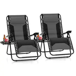 Oversized XL Zero Gravity Recliner Chair Set of 2 Padded, Folding Reclining Lounge Chair with Wide Armrest and Cup Holder, Support 400 LBS, Black Oversized XL Zero Gravity Recliner Chair Set of 2 Padded, Folding Reclining Lounge Chair with Wide Armrest and Cup Holder, Support 400 LBS, Black
