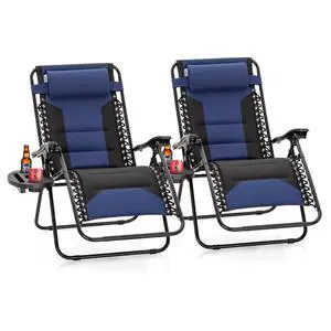 Oversized XL Zero Gravity Recliner Chair Set of 2 Padded, Folding Reclining Lounge Chair with Wide Armrest and Cup Holder, Support 400 LBS, Blue Oversized XL Zero Gravity Recliner Chair Set of 2 Padded, Folding Reclining Lounge Chair with Wide Armrest and Cup Holder, Support 400 LBS, Blue