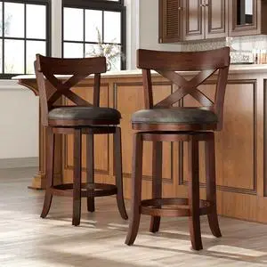 Swivel Bar Stools Set of 2, 26 Inch Counter Height Barstools with Cross Back & Solid Wood Legs,Modern Faux Leather Bar Chairs for Kitchen Island Swivel Bar Stools Set of 2, 26 Inch Counter Height Barstools with Cross Back & Solid Wood Legs,Modern Faux Leather Bar Chairs for Kitchen Island