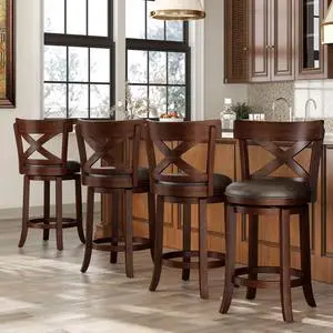 Swivel Bar Stools Set of 4, 26 Inch Counter Height Barstools with Cross Back & Solid Wood Legs,Modern Faux Leather Bar Chairs for Kitchen Island Swivel Bar Stools Set of 4, 26 Inch Counter Height Barstools with Cross Back & Solid Wood Legs,Modern Faux Leather Bar Chairs for Kitchen Island