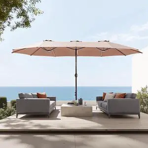 15 ft Extra Large Patio Umbrella with Base Included, Rectangular Outdoor Umbrella Heavy Duty, Market Umbrella Double-sided Fade Resistant for Pool Garden Backyard, Beige 15 ft Extra Large Patio Umbrella with Base Included, Rectangular Outdoor Umbrella Heavy Duty, Market Umbrella Double-sided Fade Resistant for Pool Garden Backyard, Beige