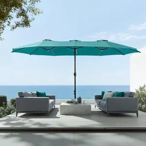 15 ft Extra Large Patio Umbrella with Base Included, Rectangular Outdoor Umbrella Heavy Duty, Market Umbrella Double-sided Fade Resistant for Pool Garden Backyard, Turquoise 15 ft Extra Large Patio Umbrella with Base Included, Rectangular Outdoor Umbrella Heavy Duty, Market Umbrella Double-sided Fade Resistant for Pool Garden Backyard, Turquoise