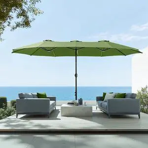 15 ft Extra Large Patio Umbrella with Base Included, Rectangular Outdoor Umbrella Heavy Duty, Market Umbrella Double-sided Fade Resistant for Pool Garden Backyard, Lime 15 ft Extra Large Patio Umbrella with Base Included, Rectangular Outdoor Umbrella Heavy Duty, Market Umbrella Double-sided Fade Resistant for Pool Garden Backyard, Lime
