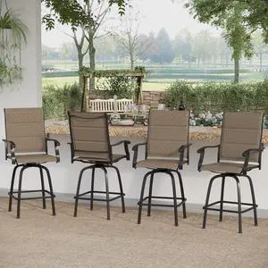 Outdoor Bar Stools Set of 4, Padded Bar Height Swivel Patio Chairs, Tall High Top Outdoor Bar Chairs, Supports 300 lbs (BPadded Brown) Outdoor Bar Stools Set of 4, Padded Bar Height Swivel Patio Chairs, Tall High Top Outdoor Bar Chairs, Supports 300 lbs (BPadded Brown)