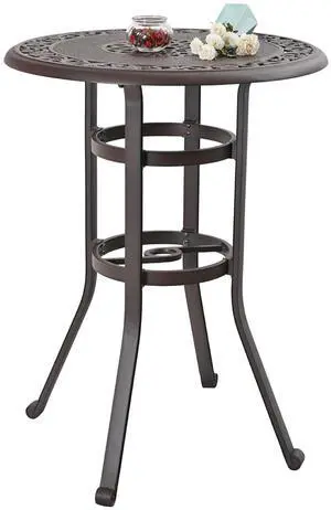 Cast Aluminium Patio Bar Height Table Round with 1.97" Umbrella Hole, Premium Bronze Outdoor Tall Pub Height Bistro Table for Porch Balcony Backyard, 32" Dia x 41" H Cast Aluminium Patio Bar Height Table Round with 1.97" Umbrella Hole, Premium Bronze Outdoor Tall Pub Height Bistro Table for Porch Balcony Backyard, 32" Dia x 41" H