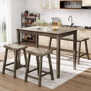 Dining Table Set for 4, Counter Height Table and Chairs, Kitchen Table Set with Bench and 2 Chairs, Small Breakfast Bar Dining Set, Smoky Brown Dining Table Set for 4, Counter Height Table and Chairs, Kitchen Table Set with Bench and 2 Chairs, Small Breakfast Bar Dining Set, Smoky Brown
