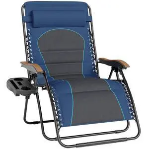 Oversized XXL Zero Gravity Lounge Chair Padded Reclining Lawn Chair Outdoor Gravity Chair with Cup Holder, Support 400 LBS, Blue Oversized XXL Zero Gravity Lounge Chair Padded Reclining Lawn Chair Outdoor Gravity Chair with Cup Holder, Support 400 LBS, Blue