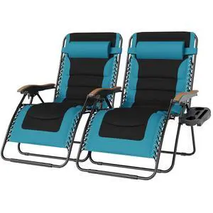 Oversized XXL Zero Gravity Chair Set of 2 Padded Adjustable Folding Reclining Lounge Chair Outdoor Gravity Chair with Wide Armrest and Cup Holder, Support 400 LBS, Aqua Oversized XXL Zero Gravity Chair Set of 2 Padded Adjustable Folding Reclining Lounge Chair Outdoor Gravity Chair with Wide Armrest and Cup Holder, Support 400 LBS, Aqua