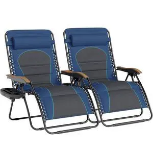Oversized XXL Zero Gravity Chair Set of 2, Outdoor Recliner Zero Gravity Lounge Chair Outdoor Gravity Chair with Free Cup Holder, Supports 400 LBS (Blue) Oversized XXL Zero Gravity Chair Set of 2, Outdoor Recliner Zero Gravity Lounge Chair Outdoor Gravity Chair with Free Cup Holder, Supports 400 LBS (Blue)