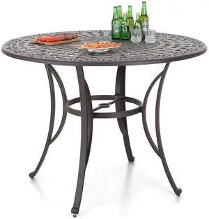 6-Person Cast Aluminium Patio Bar Height Table Round, Outdoor Tall Bistro Pub Height Table with 2.2" Umbrella Hole for Porch Balcony Backyard, Bronze 6-Person Cast Aluminium Patio Bar Height Table Round, Outdoor Tall Bistro Pub Height Table with 2.2" Umbrella Hole for Porch Balcony Backyard, Bronze