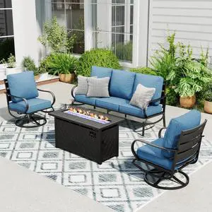 Patio Furniture Sets with 45" Gas Fire Pit Table Outdoor Metal Conversation Sets for 5, 2 x Swivel Cushioned Patio Sofa Chairs, 1 x 3-Seat Sofa 4 Pieces for Lawn Backyard Navy Patio Furniture Sets with 45" Gas Fire Pit Table Outdoor Metal Conversation Sets for 5, 2 x Swivel Cushioned Patio Sofa Chairs, 1 x 3-Seat Sofa 4 Pieces for Lawn Backyard Navy