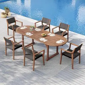 Patio Outdoor Table and Chairs Set, Patio Dining Sets for 6, 7 Pieces Patio Table Set Acacia Wood Table Expandable and Rattan Chairs for Backyard Deck Porch Outside Patio Outdoor Table and Chairs Set, Patio Dining Sets for 6, 7 Pieces Patio Table Set Acacia Wood Table Expandable and Rattan Chairs for Backyard Deck Porch Outside