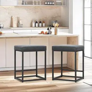 24" Bar Stools Set of 2, Counter Height Bar Stools for Kitchen Island,Modern PU Leather Backless Bar Stools,Upholstered Kitchen Counter Stools,Grey 24" Bar Stools Set of 2, Counter Height Bar Stools for Kitchen Island,Modern PU Leather Backless Bar Stools,Upholstered Kitchen Counter Stools,Grey
