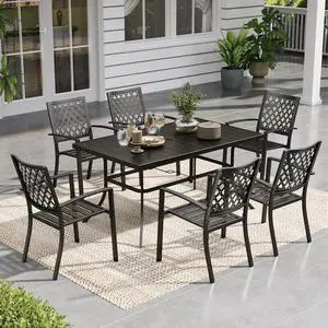 Patio Table and Chairs Set, Outdoor Dining Set for 6, 7 Piece Metal Patio Furniture, 60" Black Rectangular Table(Diamond) Patio Table and Chairs Set, Outdoor Dining Set for 6, 7 Piece Metal Patio Furniture, 60" Black Rectangular Table(Diamond)