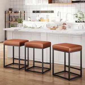 24" Bar Stools Set of 3, Counter Height Bar Stools for Kitchen Island,Modern PU Leather Backless Barstools, Upholstered Counter Stools,Brown 24" Bar Stools Set of 3, Counter Height Bar Stools for Kitchen Island,Modern PU Leather Backless Barstools, Upholstered Counter Stools,Brown