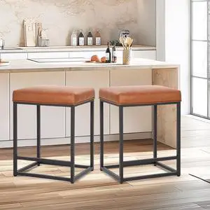 24" Bar Stools Set of 2, Counter Height Bar Stools for Kitchen Island,Modern PU Leather Backless Barstools, Upholstered Counter Stools,Brown 24" Bar Stools Set of 2, Counter Height Bar Stools for Kitchen Island,Modern PU Leather Backless Barstools, Upholstered Counter Stools,Brown