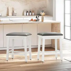 Black Bar Stools Set of 2, Counter Height 24 Inch Bar Stools,Modern PU Leather Barstools with White Wood Legs, Upholstered Bar Chair for Kitchen Island Black Bar Stools Set of 2, Counter Height 24 Inch Bar Stools,Modern PU Leather Barstools with White Wood Legs, Upholstered Bar Chair for Kitchen Island