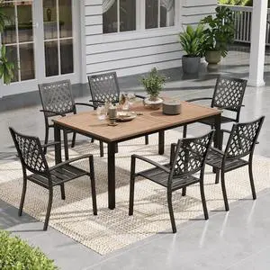 Patio Dining Set Outdoor Table and Chairs 7 Piece Metal Patio Table Furniture Set with Large Rectangular Dining Table for 6 Person and Stackable Outdoor Chairs Support 300LBS (Balck) Patio Dining Set Outdoor Table and Chairs 7 Piece Metal Patio Table Furniture Set with Large Rectangular Dining Table for 6 Person and Stackable Outdoor Chairs Support 300LBS (Balck)