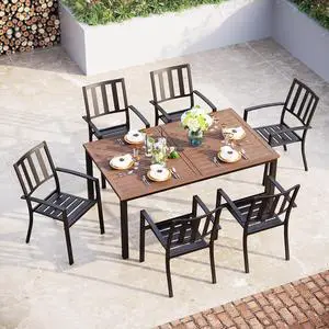 7 Piece Patio Dining Set Outdoor Table and Chairs Metal Patio Table Furniture Set with Large Rectangular Dining Table for 6 Person and Stackable Outdoor Chairs Support 300LBS (Balck) 7 Piece Patio Dining Set Outdoor Table and Chairs Metal Patio Table Furniture Set with Large Rectangular Dining Table for 6 Person and Stackable Outdoor Chairs Support 300LBS (Balck)
