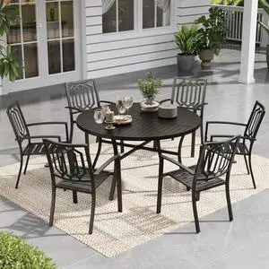 Round Patio Table and Chairs Set, Outdoor Dining Set for 6, 7 Piece Metal Patio Furniture, 54" Black Table(Geometry) Round Patio Table and Chairs Set, Outdoor Dining Set for 6, 7 Piece Metal Patio Furniture, 54" Black Table(Geometry)