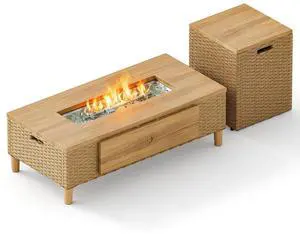 42 Inch Outdoor Propane Gas Fire Pit Table Patio Rattan Rectangular Fire Table with Tank Cover Table, 50,000 BTU Firepit Table for Outside Patio with Fire Glass, Lid 42 Inch Outdoor Propane Gas Fire Pit Table Patio Rattan Rectangular Fire Table with Tank Cover Table, 50,000 BTU Firepit Table for Outside Patio with Fire Glass, Lid