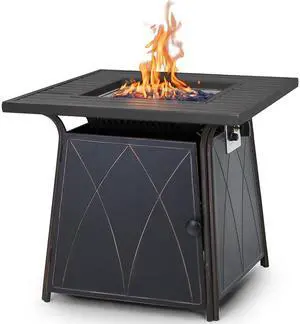 Gas Fire Pit Table 28 Inch 50,000BTU Square Outdoor Propane FirePits 2 in 1 Auto-Ignition Patio Fireplace for Outside with Lid and Blue Fire Glass, Black Gas Fire Pit Table 28 Inch 50,000BTU Square Outdoor Propane FirePits 2 in 1 Auto-Ignition Patio Fireplace for Outside with Lid and Blue Fire Glass, Black