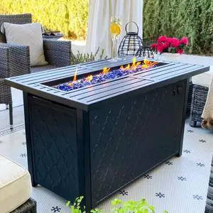 Propane Gas Fire Pit Table 45 Inch 50,000BTU Rectangular Outdoor Firepits for Outside Patio with Lid and Blue Fire Glass, Black Propane Gas Fire Pit Table 45 Inch 50,000BTU Rectangular Outdoor Firepits for Outside Patio with Lid and Blue Fire Glass, Black