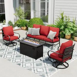 Patio Furniture Sets with 45" Gas Fire Pit Table Outdoor Metal Conversation Sets for 5, 2 x Swivel Cushioned Patio Sofa Chairs, 1 x 3-Seat Sofa 4 Pieces for Lawn Backyard Red Patio Furniture Sets with 45" Gas Fire Pit Table Outdoor Metal Conversation Sets for 5, 2 x Swivel Cushioned Patio Sofa Chairs, 1 x 3-Seat Sofa 4 Pieces for Lawn Backyard Red