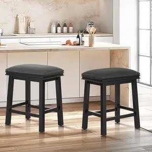 Counter Height Bar Stools Set of 2 for Kitchen Island, 24" Bar Stools with Solid Wood Legs,Modern PU Leather Padded Seat Backless Farmhouse Barstools,Black Counter Height Bar Stools Set of 2 for Kitchen Island, 24" Bar Stools with Solid Wood Legs,Modern PU Leather Padded Seat Backless Farmhouse Barstools,Black