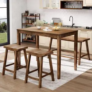 Dining Table Set for 4, Counter Height Table and Chairs, Kitchen Table Set with Bench and 2 Chairs, Small Breakfast Bar Dining Set, Rustic Caramel Dining Table Set for 4, Counter Height Table and Chairs, Kitchen Table Set with Bench and 2 Chairs, Small Breakfast Bar Dining Set, Rustic Caramel